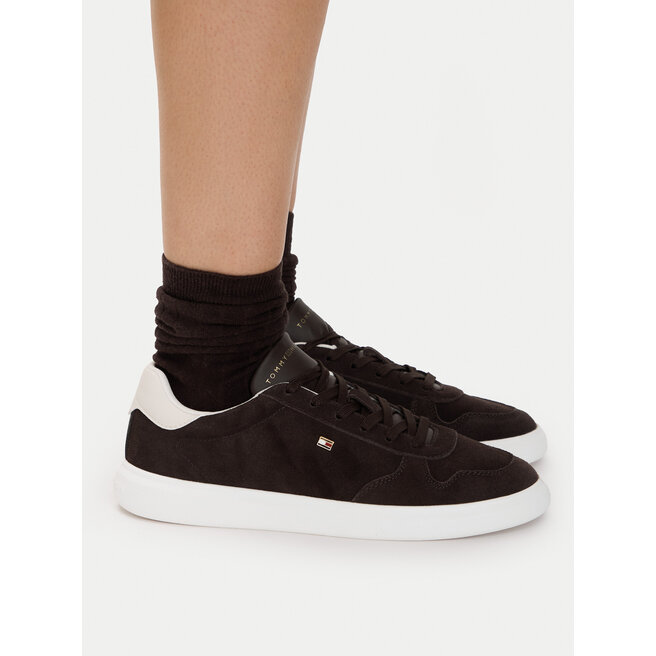 Sneakersy Tommy Hilfiger Icon Court Light Leather FW0FW09593 Brązowy ciemny - kobiece