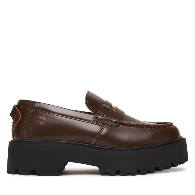 Loafersy Tommy Jeans Archive '01 Leather Loafer EN0EN03022 Brązowy - kobiece