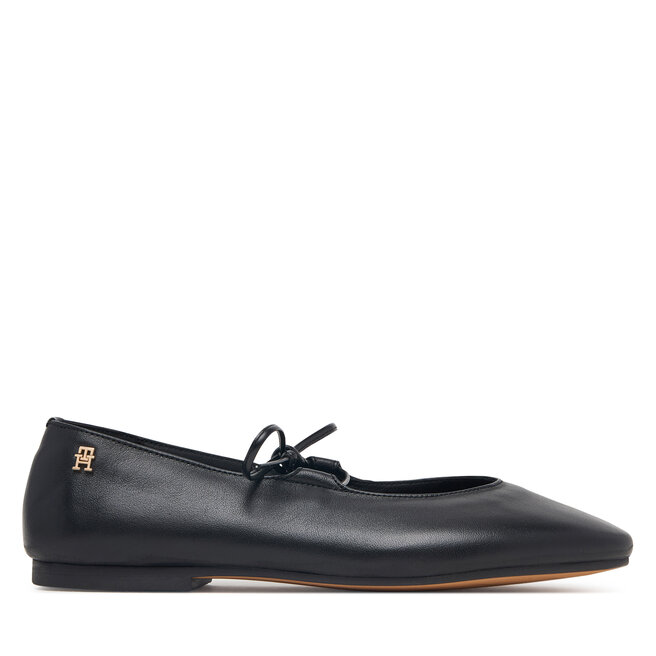 Baleriny Tommy Hilfiger Lace-Up Leather Ballerina FW0FW09542 Czarny -