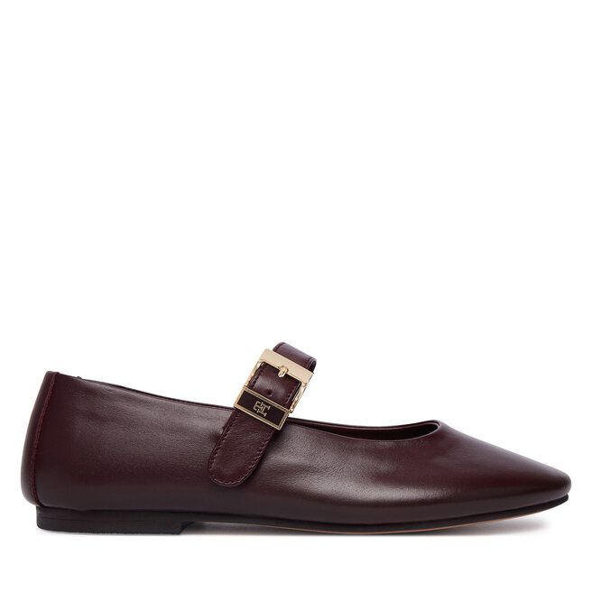 Baleriny Tommy Hilfiger Buckle Leather Ballerina FW0FW09684 Brązowy -