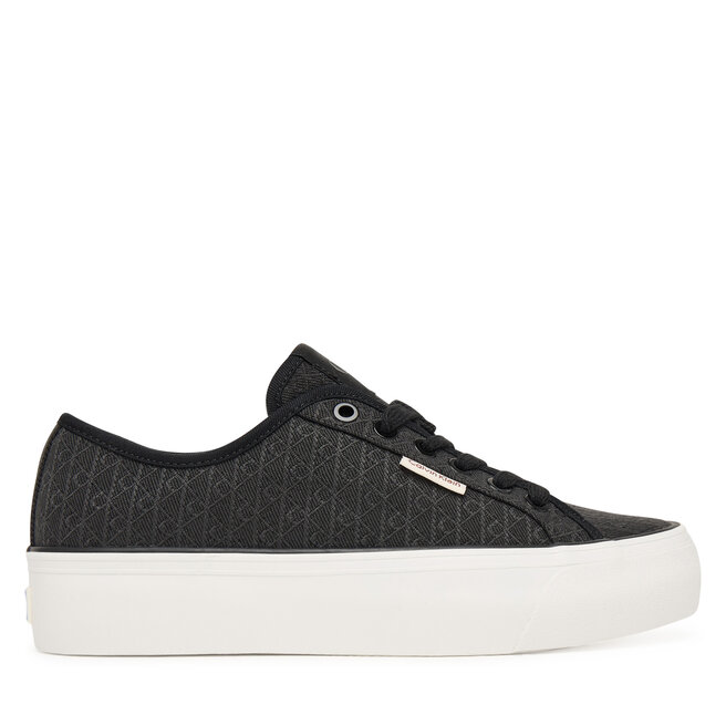 Sneakersy Calvin Klein Vulc Flatf Laceup Jaq Aop HW0HW03265 Czarny - kobiece
