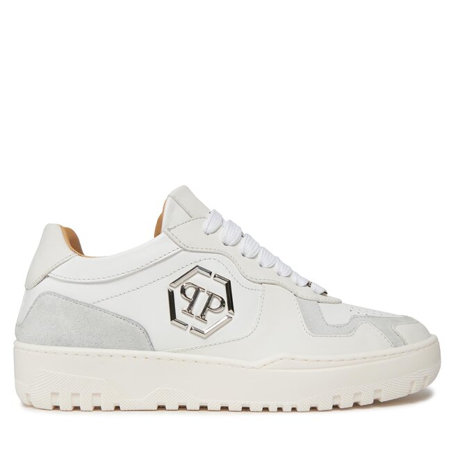 Sneakersy PHILIPP PLEIN Mix Leather Lo Top Sneakers SADS USC0545 PLE010N 01 Biały - kobiece