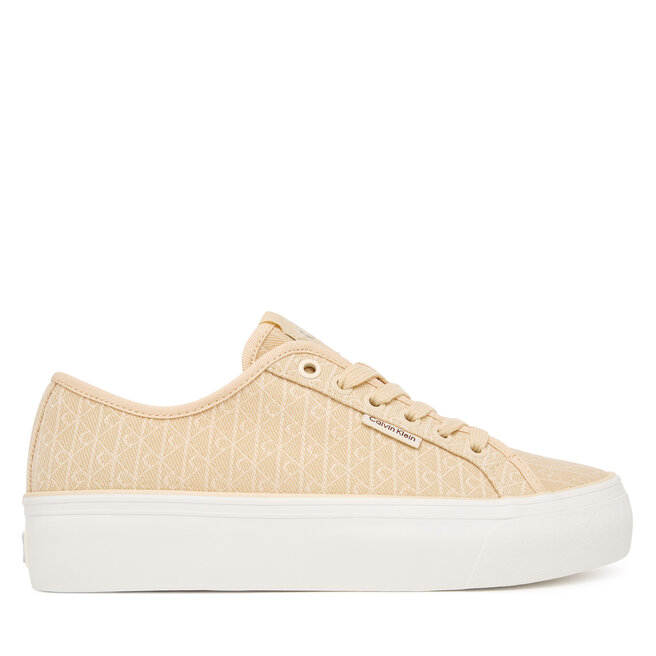 Sneakersy Calvin Klein Vulc Flatf Laceup Jaq Aop HW0HW03265 Żółty jasny - kobiece
