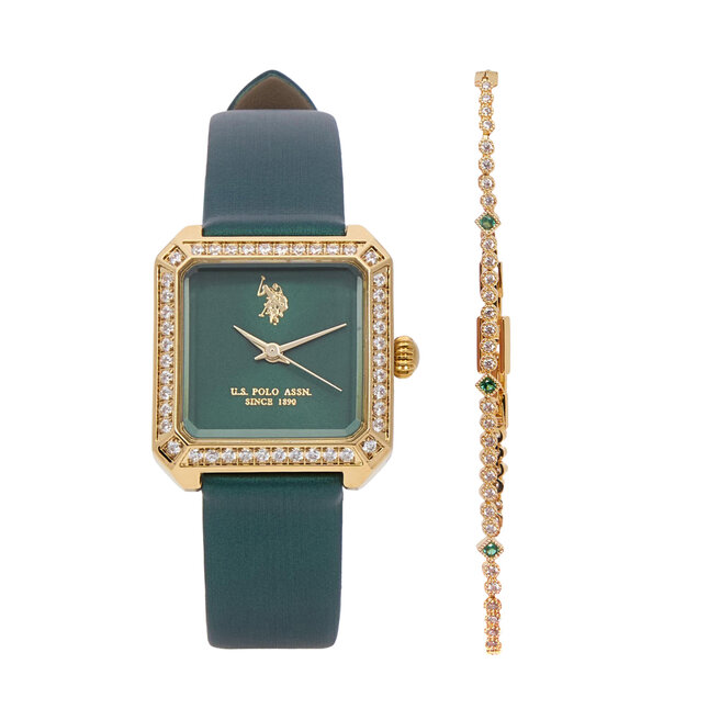 Zestaw zegarek i bransoletka U.S. Polo Assn. USP6450TW Zielony ciemny -