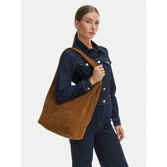 Torebka Calvin Klein Slouchy Suede Leather Medium Bag LV04F3597G Brązowy -
