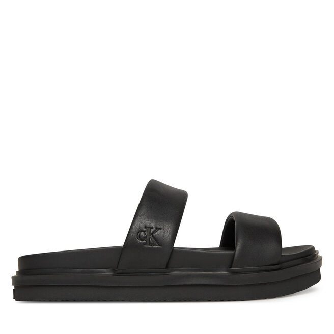 Klapki Calvin Klein Jeans Flat Molded Doublebar Sandal Lth YM0YM01226 Czarny -