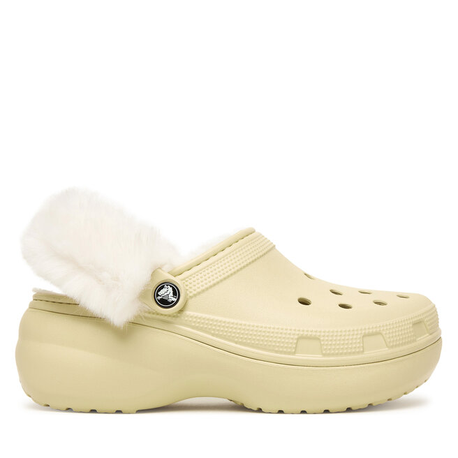Klapki Crocs Classic Platform Fuzz Lined Clog 212854 Beżowy -