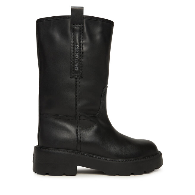Botki Tommy Jeans Tjw Leather Mid Tubular Boot EN0EN02834 Czarny - kobiece