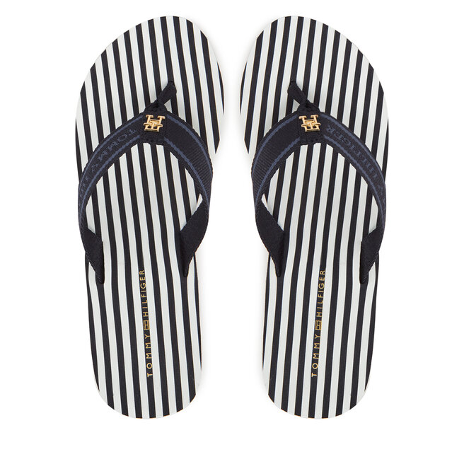 Japonki Tommy Hilfiger Th Stripes Wedge Beach Sandal FW0FW08521 Niebieski -