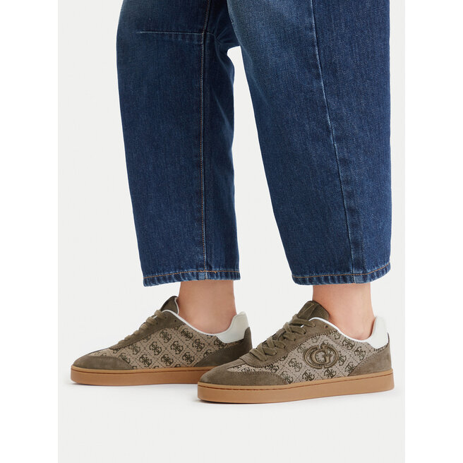 Sneakersy Guess FLTJAC LEA12 Khaki - kobiece