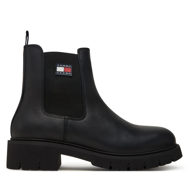 Sztyblety Tommy Jeans Tjw Chelsea Leather Boot EN0EN02825 Czarny - kobiece