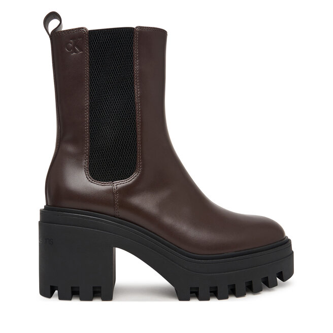 Botki Calvin Klein Chunky Heeled Chelsea Lth YW0YW01547 Brązowy ciemny - kobiece