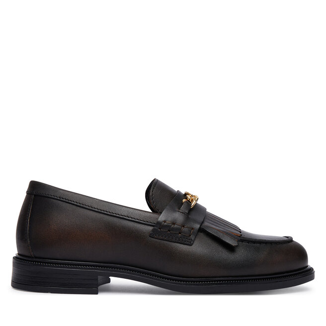 Loafersy Tommy Hilfiger Th Chain Fringe Leather Loafer FW0FW09668 Brązowy ciemny - kobiece