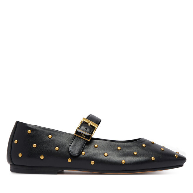 Baleriny Tommy Hilfiger Th Buckle Leather Stud Ballerina FW0FW09541 Czarny -