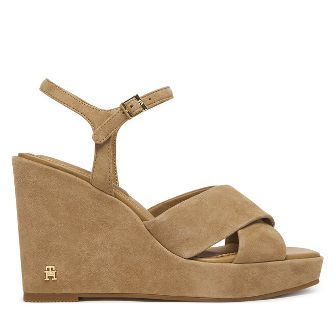 Sandały Tommy Hilfiger Suede Wrapped High Wedge FW0FW09218 Brązowy - kobiece