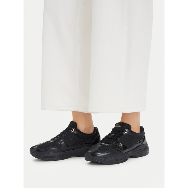 Sneakersy Tommy Hilfiger Modern Runner Shiny Leather FW0FW09413 Czarny - kobiece