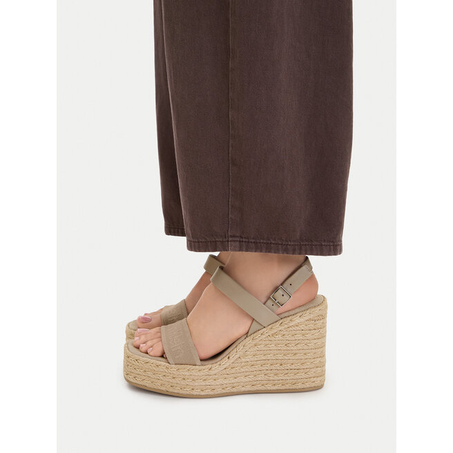 Espadryle Calvin Klein Wedge Espad 70 Webbing Lth HW0HW02901 Beżowy - kobiece