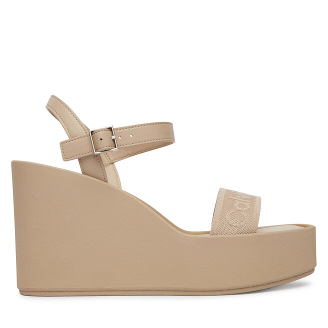 Sandały Calvin Klein Wedge 70 Sndl Webbing Lth HW0HW02882 Beżowy - kobiece