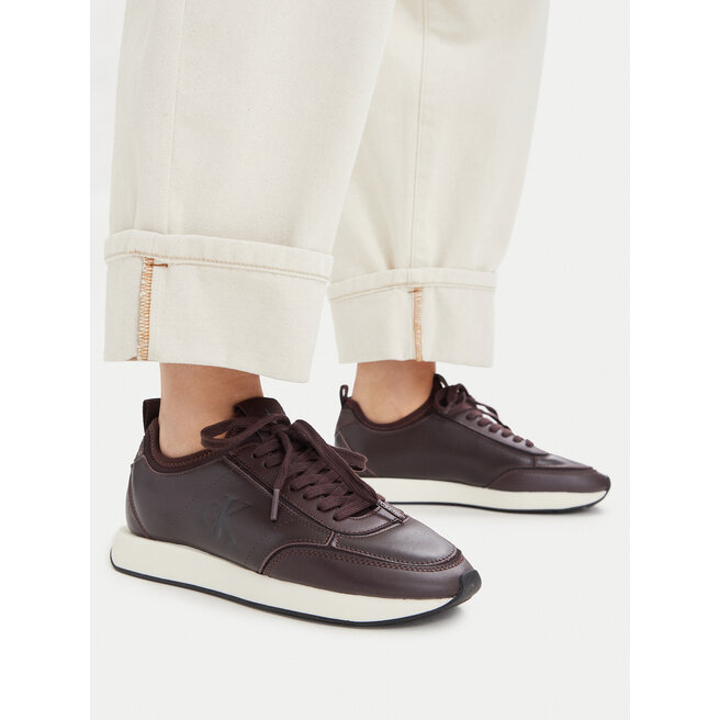 Sneakersy Calvin Klein Retro Runner Sock Panl Lth Neo HW0HW03118 Bordowy - kobiece