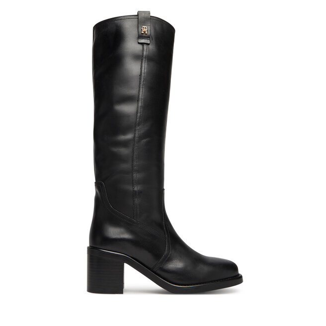 Kozaki Tommy Hilfiger Riding Lthr Long Boot Block Heel FW0FW08777 Czarny - kobiece