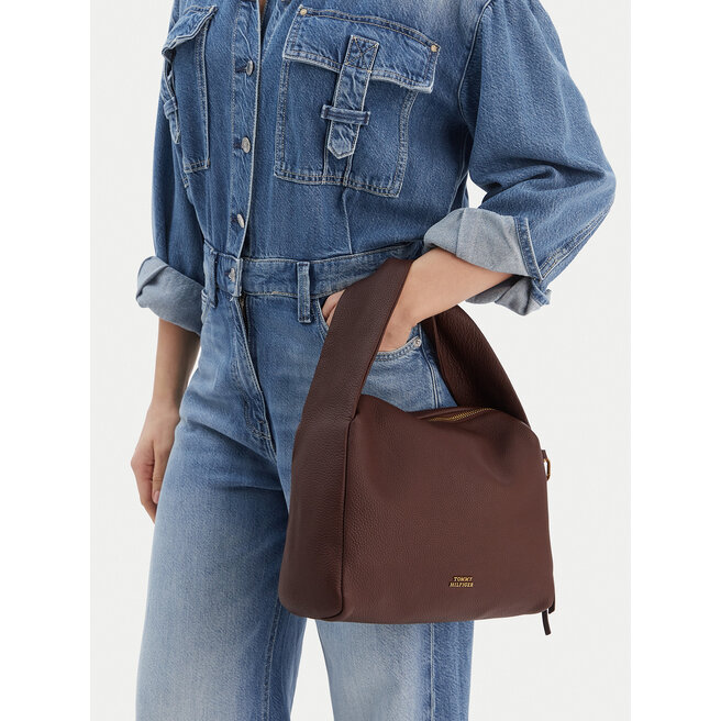 Torebka Tommy Hilfiger City Leather Shoulder Bag AW0AW18152 Brązowy -