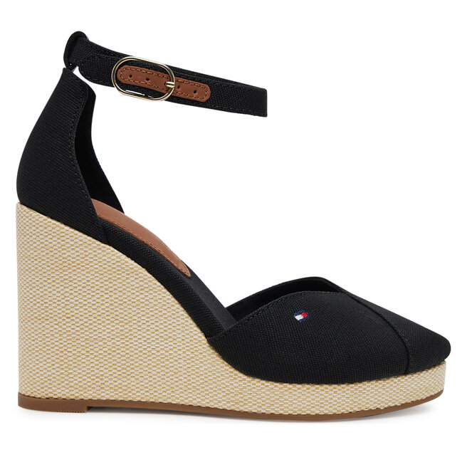 Półbuty Tommy Hilfiger Flag High Wedge Espad Closed Toe FW0FW08494 Czarny - kobiece