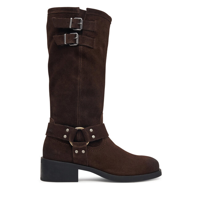 Oficerki Tommy Jeans Tjw Brushed Suede Biker Boots EN0EN03110 Brązowy ciemny - kobiece