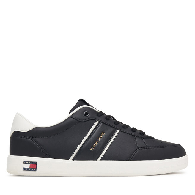 Sneakersy Tommy Jeans Lightweight Flag Leather Court EM0EM01758 Czarny - męskie
