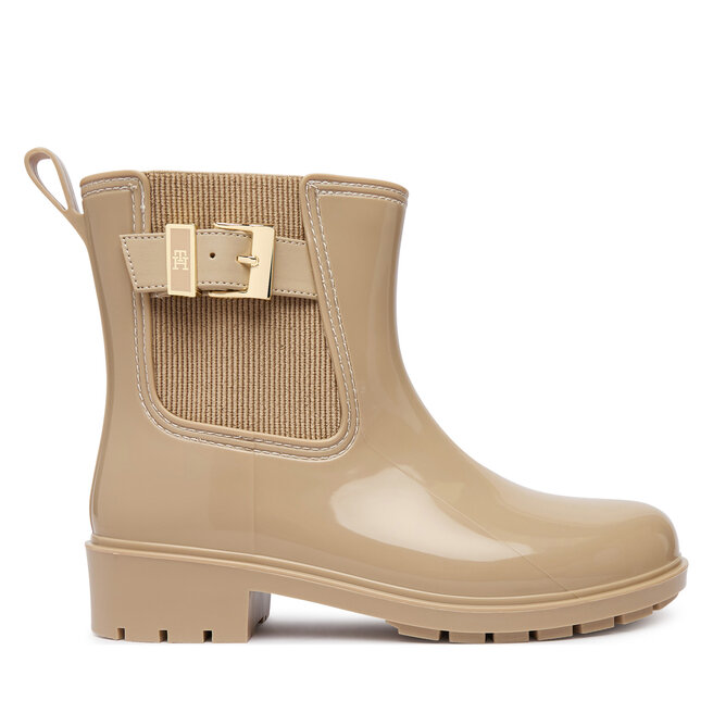 Kalosze Tommy Hilfiger Th Buckle Glossy Ankle Rain Boot FW0FW09543 Beżowy - kobiece