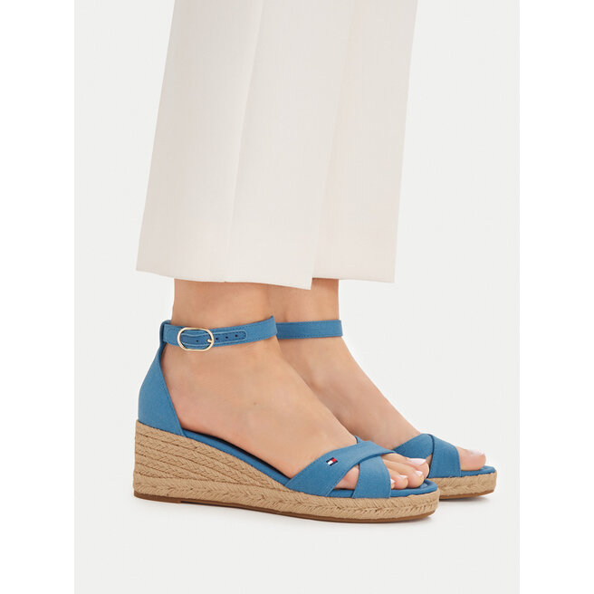 Espadryle Tommy Hilfiger Hemp Crossover Strap Wedge Espadrilles FW0FW09332 Niebieski - kobiece