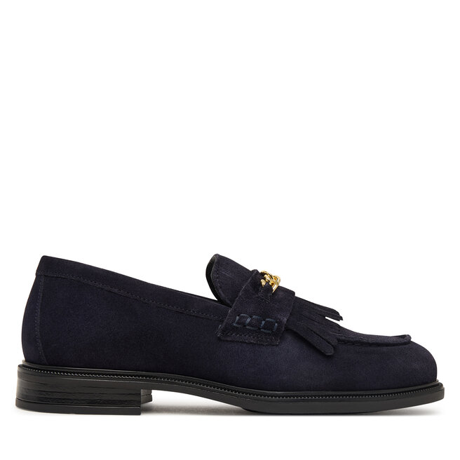 Loafersy Tommy Hilfiger Th Chain Fringe Suede Loafer FW0FW09918 Granatowy - kobiece