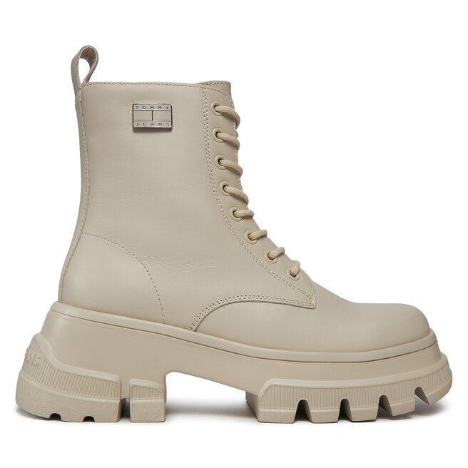 Trapery Tommy Jeans Tjw Chunky Leather Boot EN0EN02503 Beżowy - kobiece