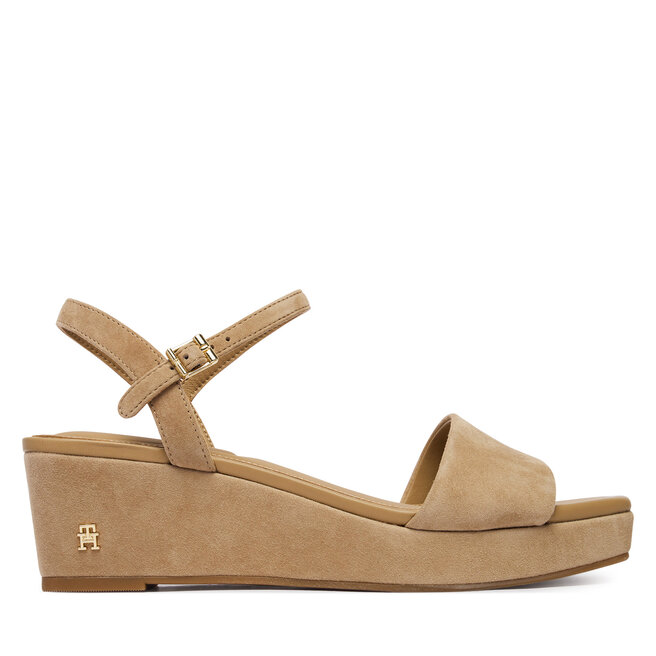 Sandały Tommy Hilfiger Suede Wrapped Mid Wedge FW0FW09235 Brązowy - kobiece