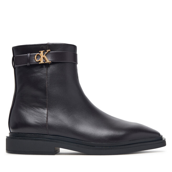 Botki Calvin Klein Square Ankle Boot Lth Mg Hdw HW0HW03186 Brązowy ciemny - kobiece