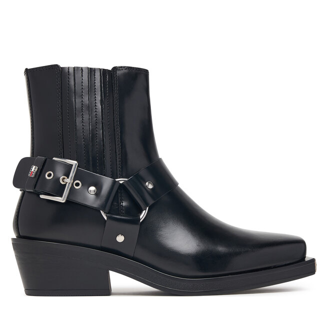 Botki Tommy Jeans Tjw Buckle Leather Cowboy Boots EN0EN03143 Czarny - kobiece