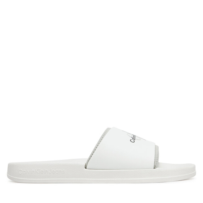 Klapki Calvin Klein Jeans Slide Rubber Neoprene Monologo YM0YM00361 Biały -