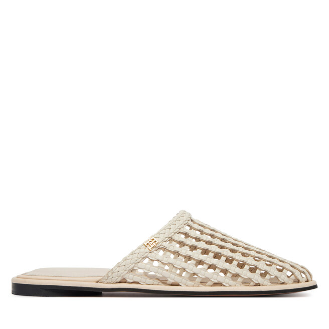 Klapki Tommy Hilfiger Hilfiger Leather Mix Flat Mule FW0FW09280 Kremowy -