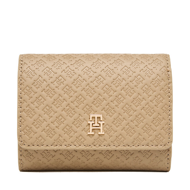 Portfel Tommy Hilfiger Th Icon Trifold Mono AW0AW18484 Beżowy -
