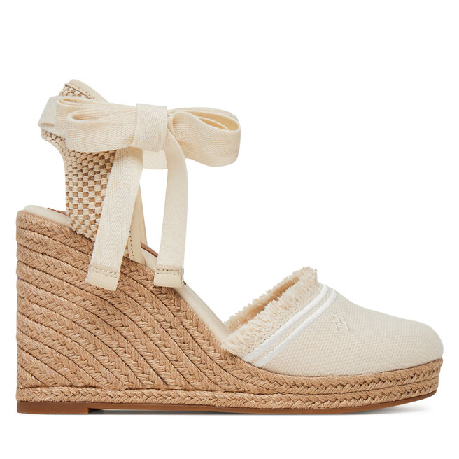 Espadryle Tommy Hilfiger Fringe Canvas High Wedge FW0FW08878 Écru - kobiece