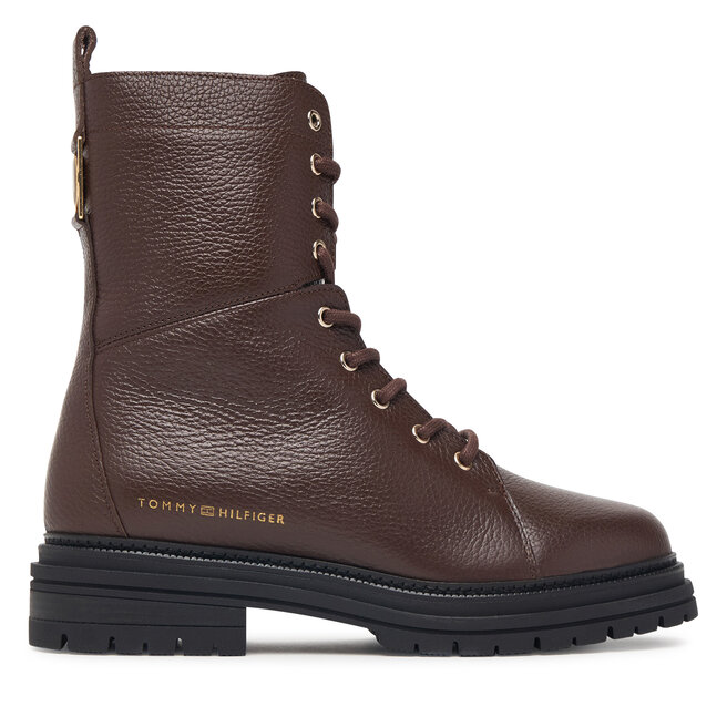 Trzewiki Tommy Hilfiger Th Emboss Grain Leather Boot FW0FW09553 Brązowy - kobiece