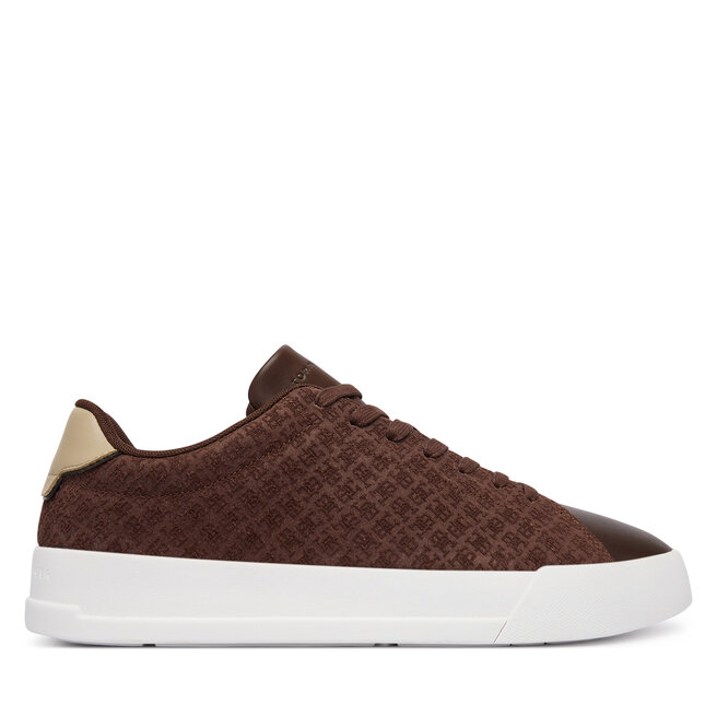 Sneakersy Tommy Hilfiger Th Court Lth Mix Monogram FM0FM06082 Brązowy - męskie