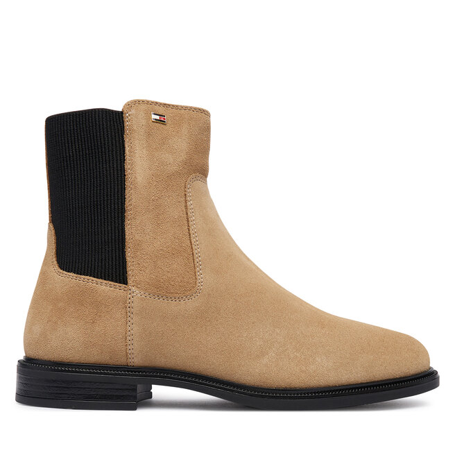 Sztyblety Tommy Hilfiger Enamel Flag Suede Ankle Chelsea FW0FW09575 Beżowy - kobiece