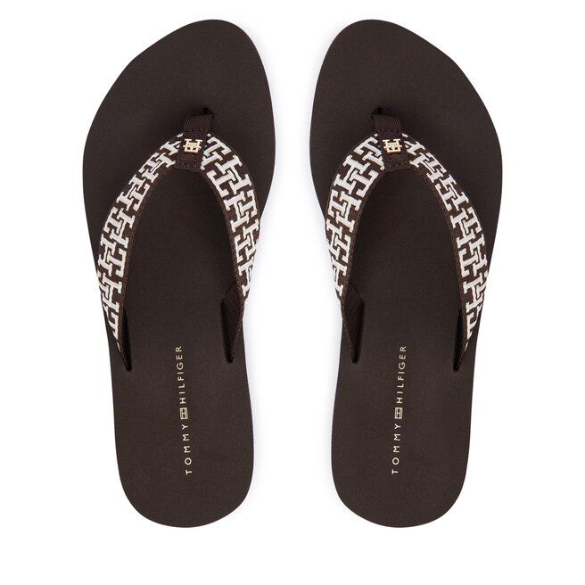 Japonki Tommy Hilfiger Mono Wedge Summer Sandal FW0FW09696 Brązowy -