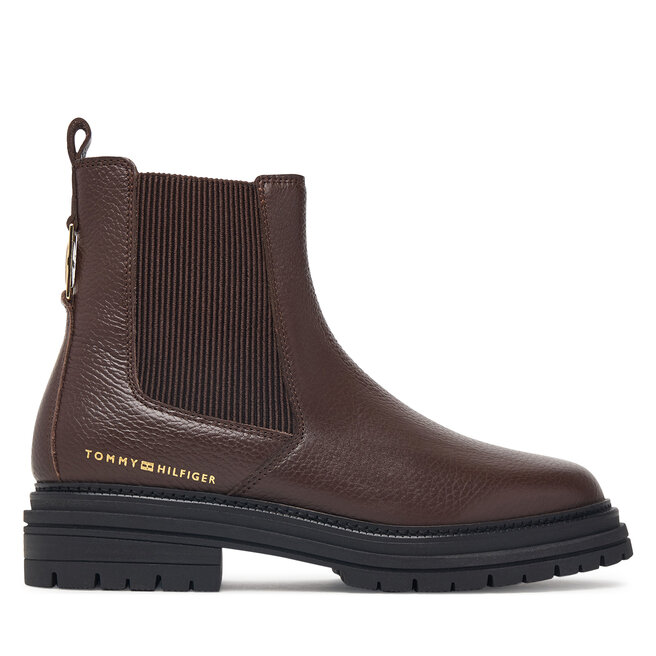 Sztyblety Tommy Hilfiger Th Emboss Grain Leather Chelsea FW0FW09559 Brązowy - kobiece