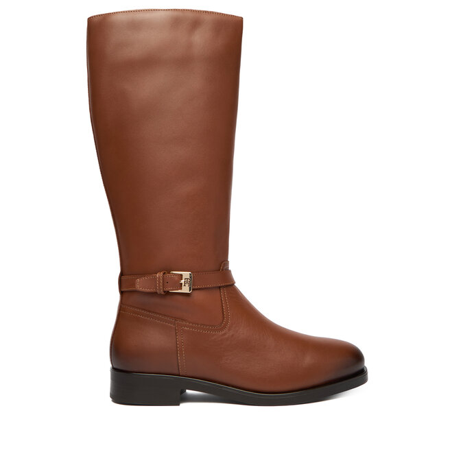 Kozaki Tommy Hilfiger Th Buckle Riding Lthr Long Boot FW0FW08873 Brązowy - kobiece