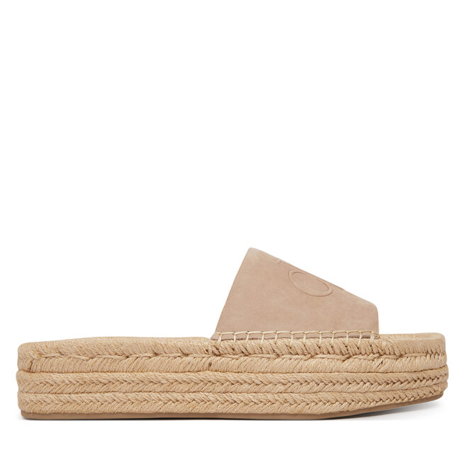 Espadryle Calvin Klein Flatf Espa Mule Nub Mg HW0HW02890 Beżowy - kobiece