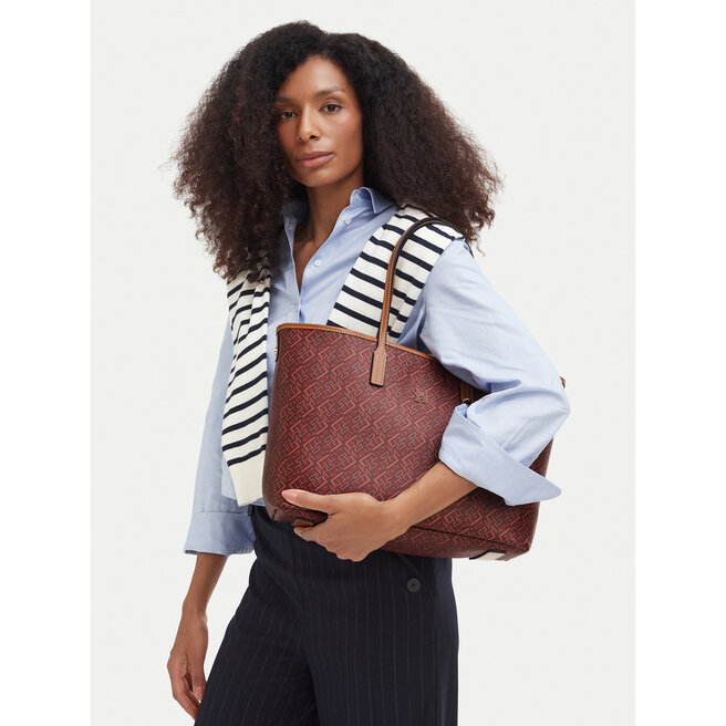 Torebka Tommy Hilfiger Th Monoplay Tote Le AW0AW17416 Czerwony ciemny -