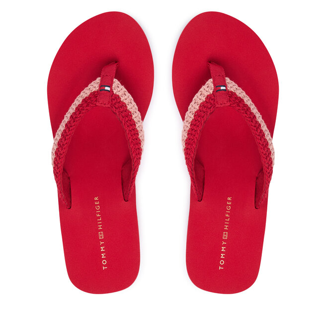 Japonki Tommy Hilfiger Th Wedge Crochet Summer Sandal FW0FW09420 Czerwony -