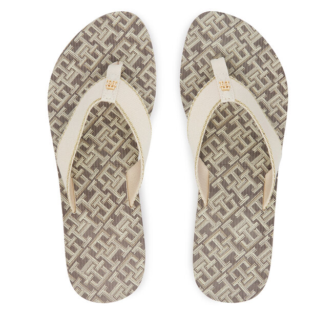 Japonki Tommy Hilfiger Monogram Mid Wedge Sandal FW0FW09419 Kremowy -