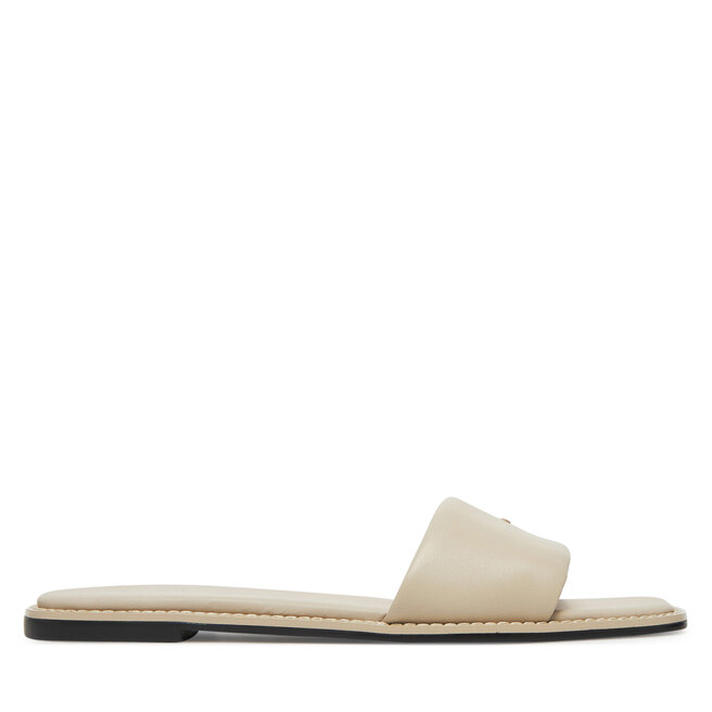 Klapki Calvin Klein Flat Sandal Square Hf Lth HW0HW02652 Beżowy -